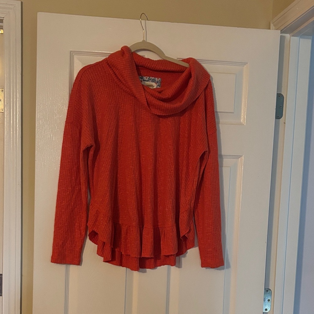 Anthropologie Vibrant Orange Cowl Neck Sweater
